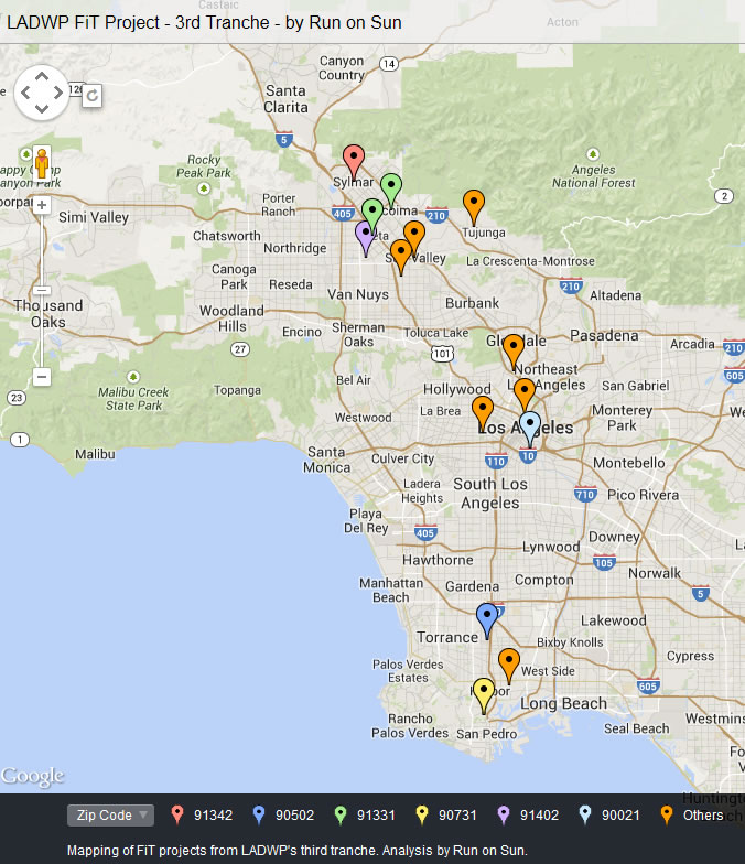LADWP FiT 3rd Tranche project map