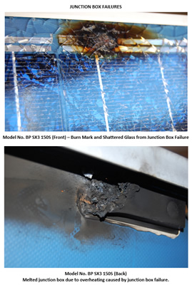 Burn damage to BP solar modules