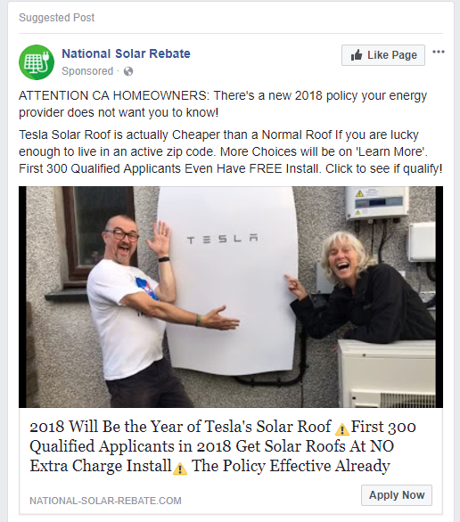 Misleading solar facebook ad