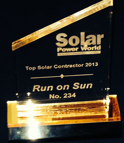 Run on Sun award for being a top solar contractor