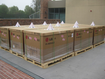 LG solar panels in staging area