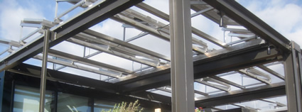 Movable solar array on UNC's urban-eden entry in 2013 Solar Decathlon